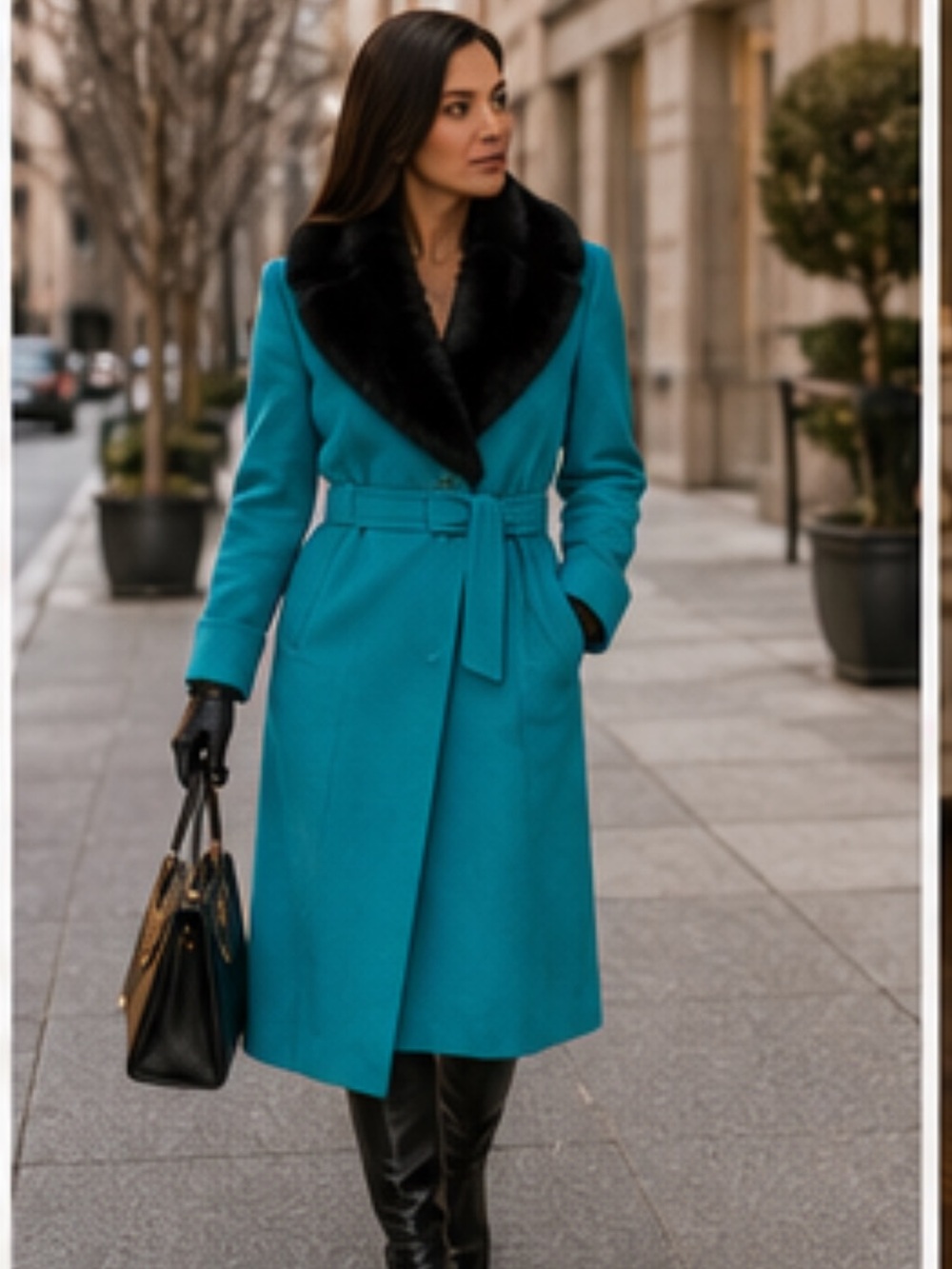 Mondi vintage wool turquoise coat with attached fur sz EU 36, US sz Medium (G1)